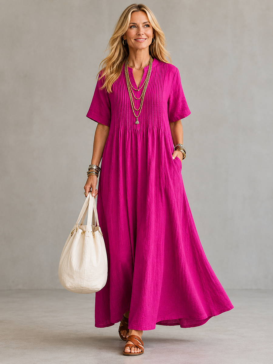 Amoura™ | Elegant Pleated Tummy Flattering Maxi Dress