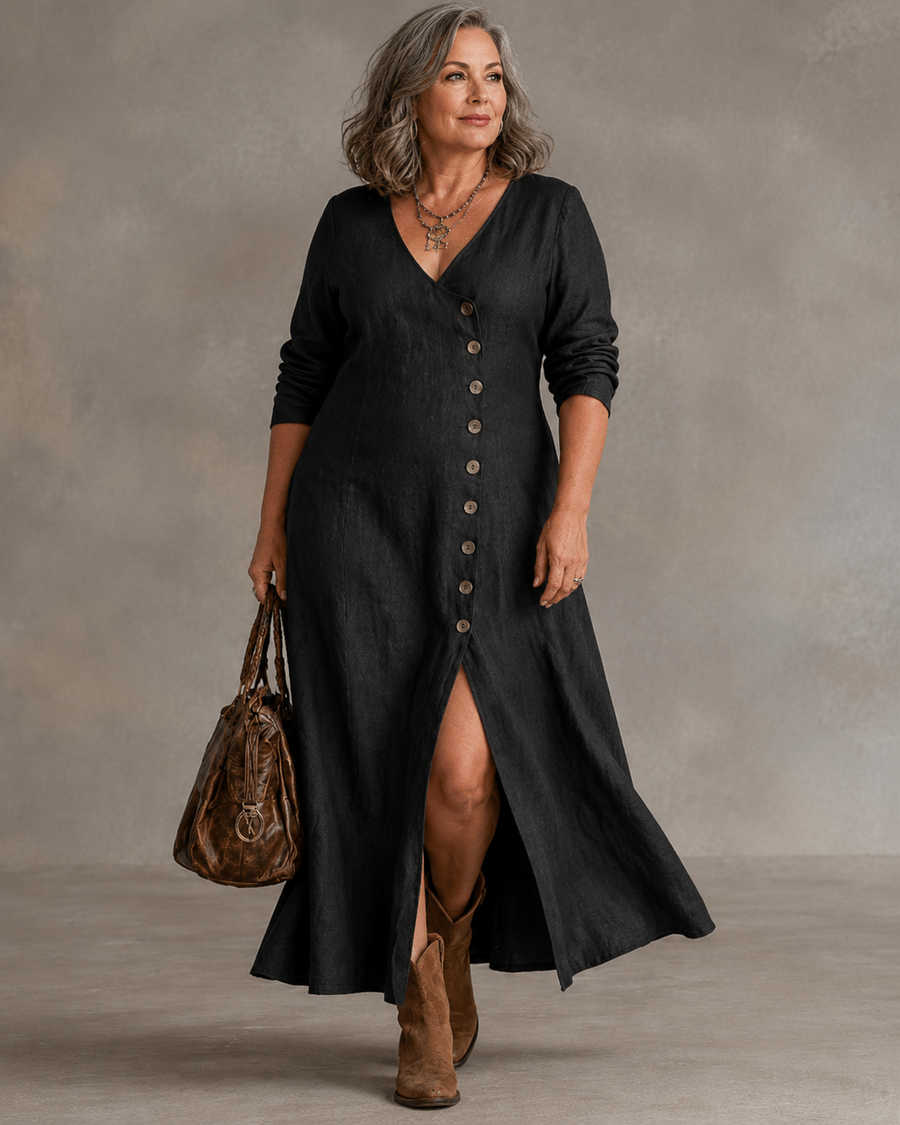 Laura™ | Belly-Covering Button-Down Maxi Dress