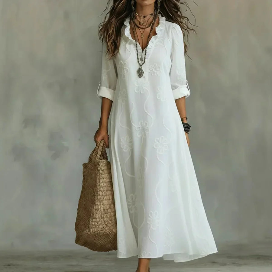 Ellie™ | Floral Tummy-Flattering Maxi Dress with Embroidery