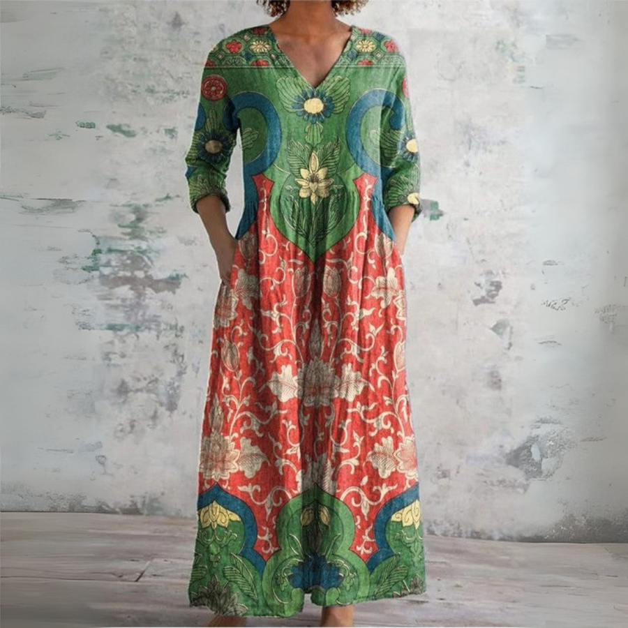 Ada™ | Tummy-Flattering Vintage Floral Maxi Dress
