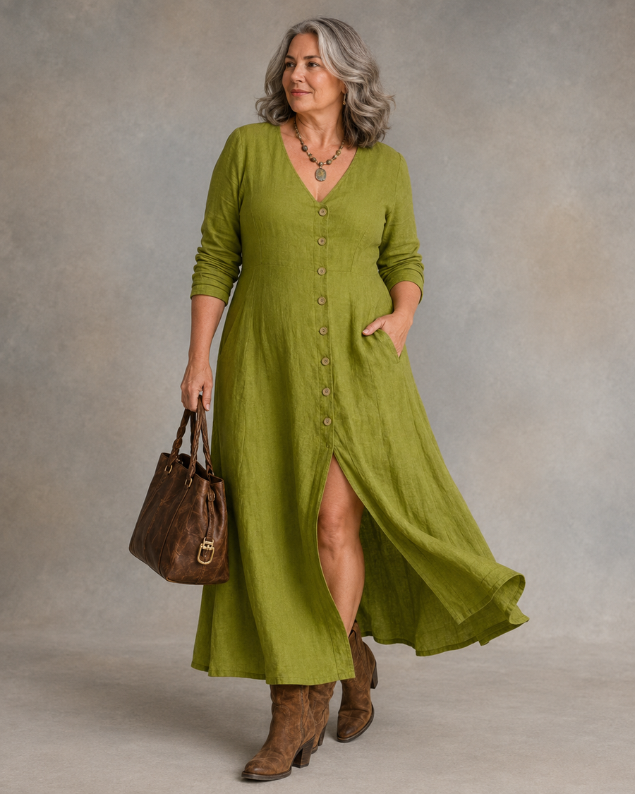 Laura™ | Belly-Covering Button-Down Maxi Dress
