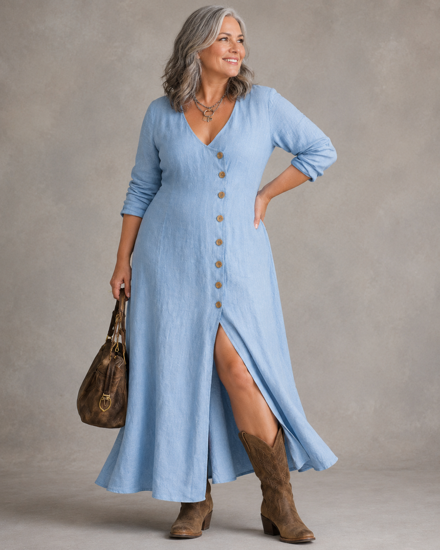 Laura™ | Belly-Covering Button-Down Maxi Dress