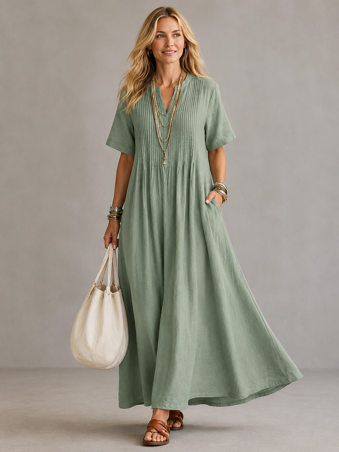 Amoura™ | Elegant Pleated Tummy Flattering Maxi Dress