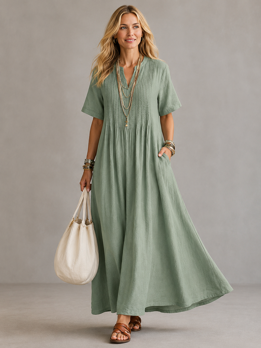 Amoura™ | Elegant Pleated Tummy Flattering Maxi Dress
