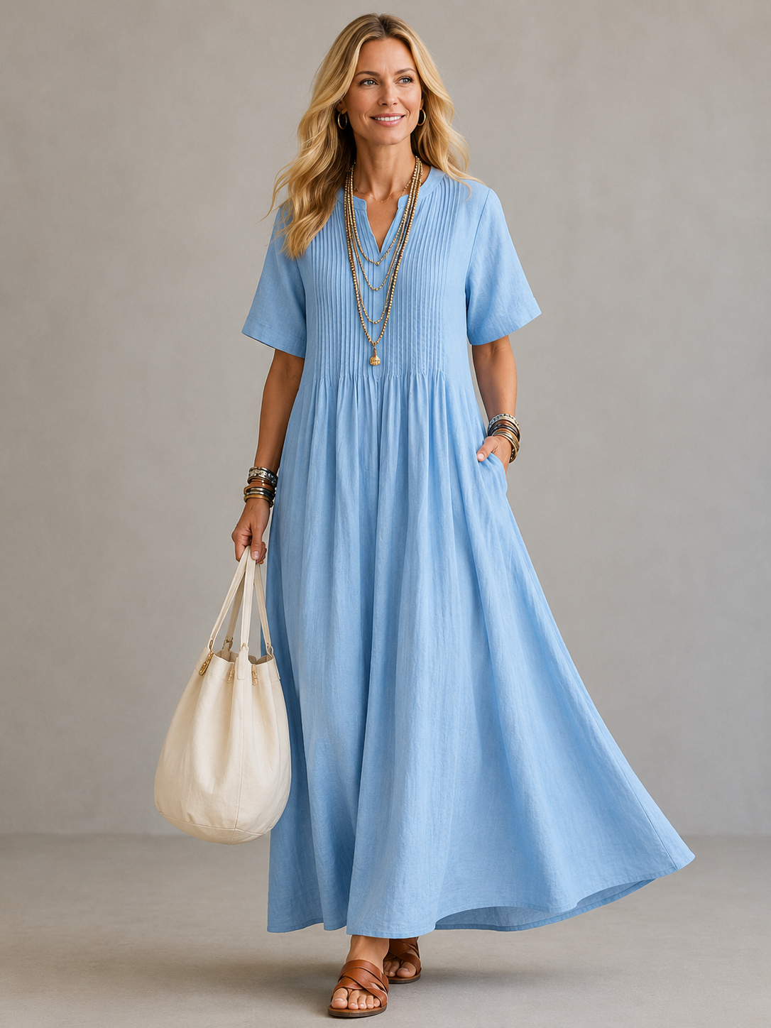 Amoura™ | Elegant Pleated Tummy Flattering Maxi Dress