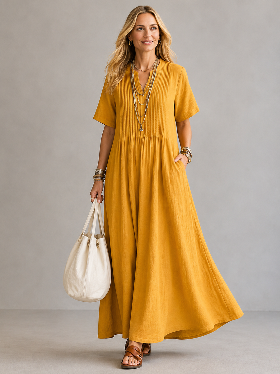 Amoura™ | Elegant Pleated Tummy Flattering Maxi Dress
