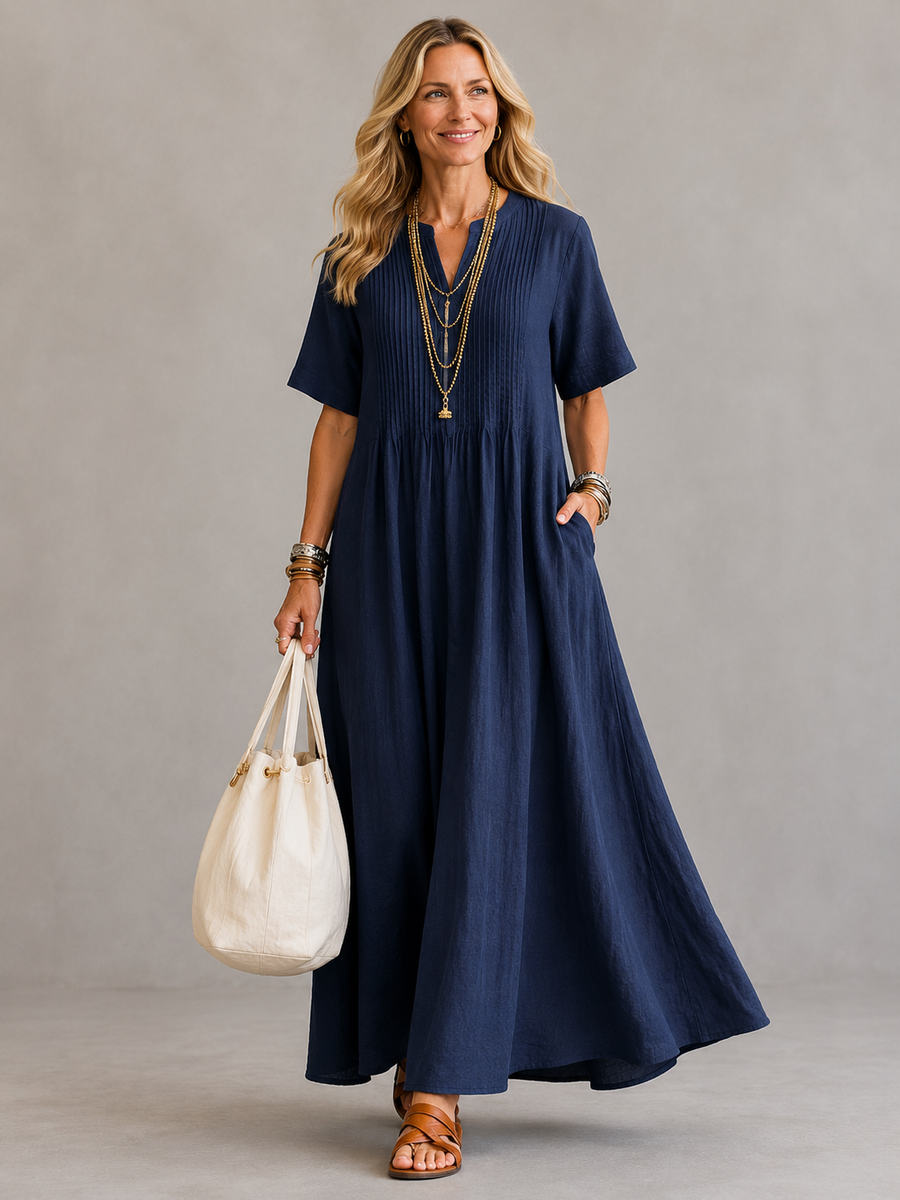 Amoura™ | Elegant Pleated Tummy Flattering Maxi Dress