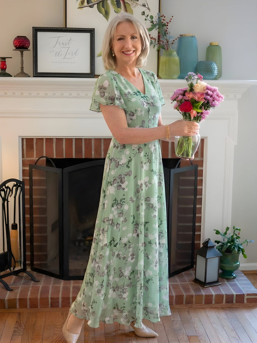 Mariam™ | Floral Chiffon Tummy Flattering Maxi Dress