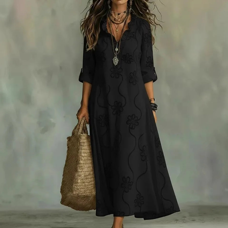 Ellie™ | Floral Tummy-Flattering Maxi Dress with Embroidery